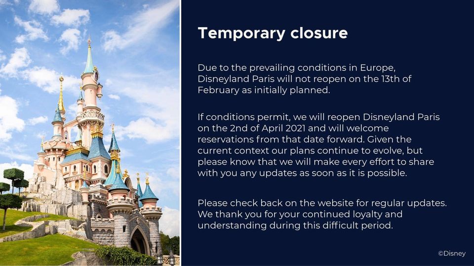 Disneyland Paris to remain closed 2021